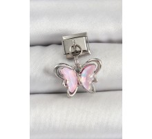 316L Çelik Gümüş Renk Pembe Kelebek Nomination Charm - TJ-BC1508