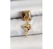 316L Çelik Sallantılı Zirkon Taşlı Eriyen Kalp Model Gold Renk Nomination Charm - TJ-BC1433