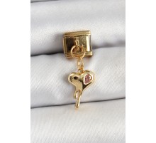 316L Çelik Sallantılı Zirkon Taşlı Eriyen Kalp Model Gold Renk Nomination Charm - TJ-BC1433