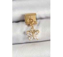 316L Çelik Sallantılı Zirkon Taşlı Kelebek Model Gold Renk Nomination Charm - TJ-BC1434
