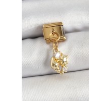 316L Çelik Sallantılı Zirkon Taşlı Deniz Kabuğu Ve Yıldız Model Gold Renk Nomination Charm - TJ-BC1436