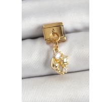 316L Çelik Sallantılı Zirkon Taşlı Deniz Kabuğu Ve Yıldız Model Gold Renk Nomination Charm - TJ-BC1436