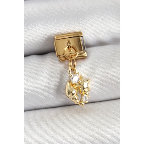 316L Çelik Sallantılı Zirkon Taşlı Deniz Kabuğu Ve Yıldız Model Gold Renk Nomination Charm - TJ-BC1436