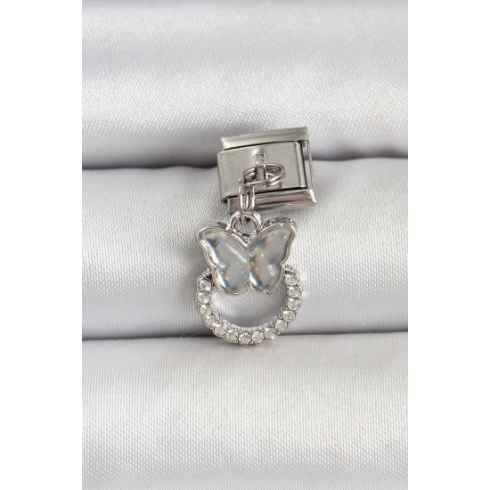 316L Çelik Gümüş Renk Taşlı Kelebek Model Nomination Charm - TJ-BC1504