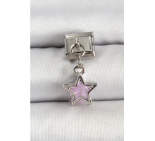 316L Çelik Gümüş Renk Pembe Taşlı Yıldız Model Nomination Charm - TJ-BC1503