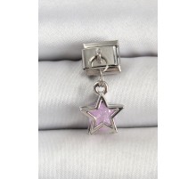 316L Çelik Gümüş Renk Pembe Taşlı Yıldız Model Nomination Charm - TJ-BC1503