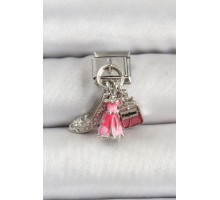316L Çelik Gümüş Renk Pembe Elbise Kombini Model Nomination Charm - TJ-BC1502