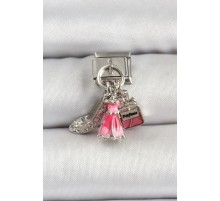 316L Çelik Gümüş Renk Pembe Elbise Kombini Model Nomination Charm - TJ-BC1502