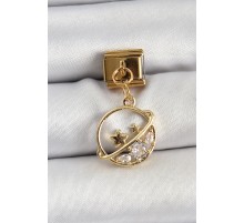 316L Çelik Sallantılı Zirkon Taşlı Satürn Model Gold Renk Nomination Charm TJ-BC1418