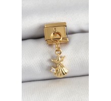 316L Çelik Sallantılı Zirkon Taşlı Deniz Yıldızı Ve İstiridye Model Gold Renk Nomination Charm - TJ-BC1438