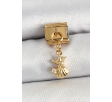 316L Çelik Sallantılı Zirkon Taşlı Deniz Yıldızı Ve İstiridye Model Gold Renk Nomination Charm - TJ-BC1438