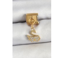 316L Çelik Sallantılı Zirkon Taşlı KuğuModel Gold Renk Nomination Charm - TJ-BC1439