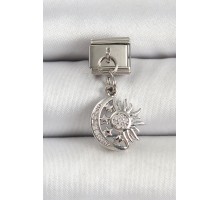 316L Çelik Gümüş Renk Ay ve Güneş Model Nomination Charm - TJ-BC1499