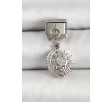 316L Çelik Gümüş Renk Ay ve Güneş Model Nomination Charm - TJ-BC1499