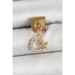 316L Çelik Sallantılı Zirkon Taşlı Kelebek Detaylı Halka Model Gold Renk Nomination Charm TJ-BC1440