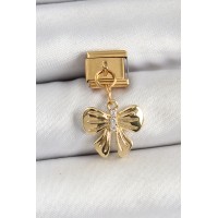 316L Çelik Sallantılı Zirkon Taşlı Fiyonk Model Gold Renk Nomination Charm TJ-BC1441