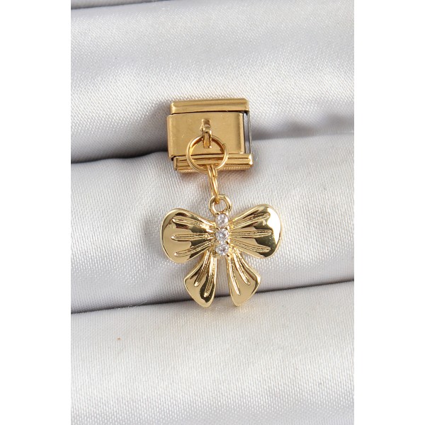 316L Çelik Sallantılı Zirkon Taşlı Fiyonk Model Gold Renk Nomination Charm - TJ-BC1441