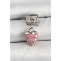 316L Çelik Gümüş Renk Pembe Kalp Model Nomination Charm TJ-BC1495