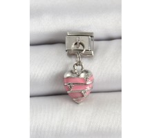 316L Çelik Gümüş Renk Pembe Kalp Model Nomination Charm - TJ-BC1495