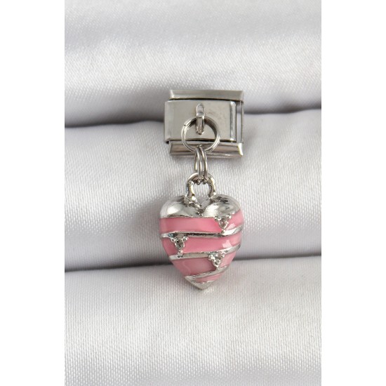 316L Çelik Gümüş Renk Pembe Kalp Model Nomination Charm - TJ-BC1495