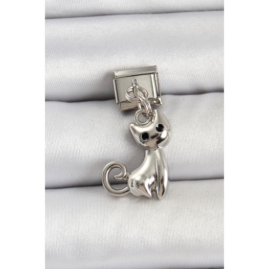 316L Çelik Renk Kedi Model Nomination Charm - TJ-BC1494