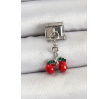 316L Çelik Sallantılı Kırmızı Kiraz Model Gümüş Renk Nomination Charm - TJ-BC1443