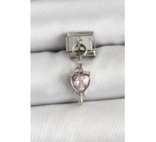316L Çelik Gümüş Renk Pembe Kalp Model Nomination Charm - TJ-BC1492