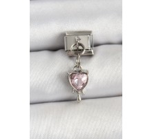 316L Çelik Gümüş Renk Pembe Kalp Model Nomination Charm - TJ-BC1492