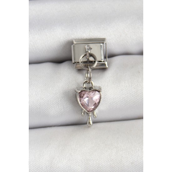 316L Çelik Gümüş Renk Pembe Kalp Model Nomination Charm - TJ-BC1492