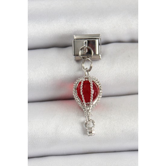 316L Çelik Gümüş Renk Kırmızı Uçan Balon Model Nomination Charm - TJ-BC1491