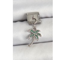 316L Çelik Sallantılı Zirkon Taşlı Palmiye Ağacı Model Gümüş Renk Nomination Charm - TJ-BC1445
