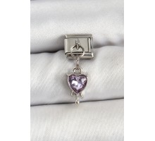 316L Çelik Gümüş Renk Mor Kalp Model Nomination Charm - TJ-BC1490