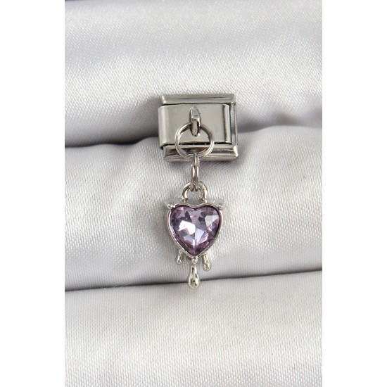 316L Çelik Gümüş Renk Mor Kalp Model Nomination Charm - TJ-BC1490