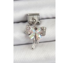 316L Çelik Sallantılı Zirkon Taşlı Fiyonk Model Gümüş Renk Nomination Charm - TJ-BC1446