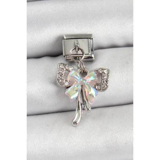 316L Çelik Sallantılı Zirkon Taşlı Fiyonk Model Gümüş Renk Nomination Charm - TJ-BC1446