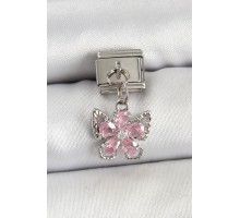 316L Çelik Sallantılı Zirkon Taşlı Çiçek Figürlü Kelebek Model Gümüş Renk Nomination Charm - TJ-BC1447