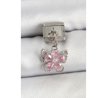 316L Çelik Sallantılı Zirkon Taşlı Çiçek Figürlü Kelebek Model Gümüş Renk Nomination Charm - TJ-BC1447