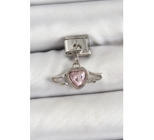 316L Çelik Gümüş Renk Pembe Kanatlı Kalp Model Nomination Charm - TJ-BC1489