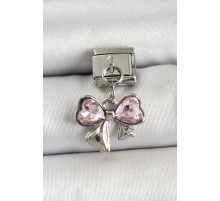 316L Çelik Gümüş Renk Pembe Fiyonk Model Nomination Charm - TJ-BC1487