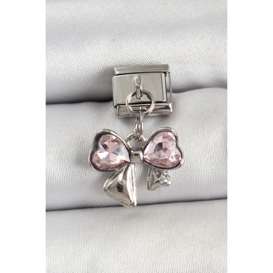 316L Çelik Gümüş Renk Pembe Fiyonk Model Nomination Charm - TJ-BC1487