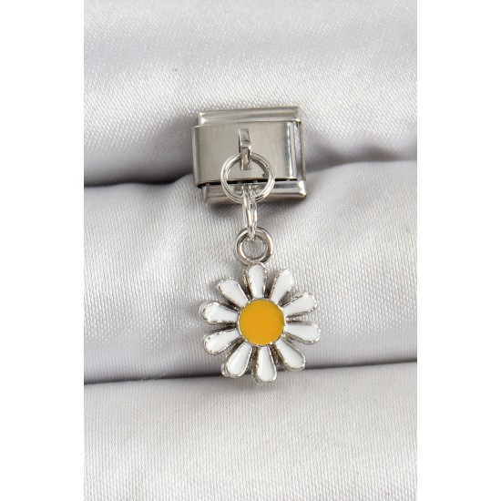 316L Çelik Gümüş Renk Papatya Model Nomination Charm - TJ-BC1486