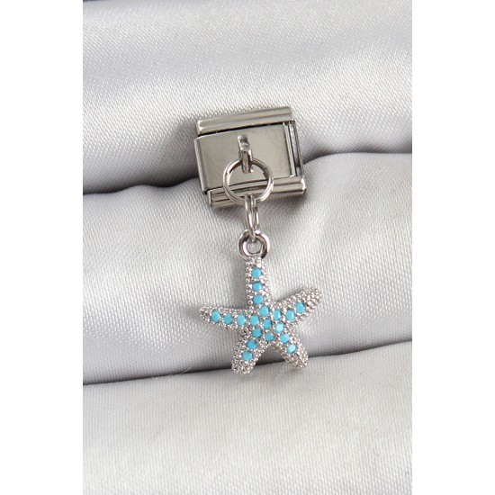 316L Çelik Sallantılı Zirkon Taşlı Deniz Yıldızı Model Gümüş Renk Nomination Charm - TJ-BC1451