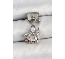 316L Çelik Sallantılı İnci Detaylı İstiridye Model Gümüş Renk Nomination Charm - TJ-BC1453