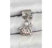 316L Çelik Sallantılı İnci Detaylı İstiridye Model Gümüş Renk Nomination Charm - TJ-BC1453