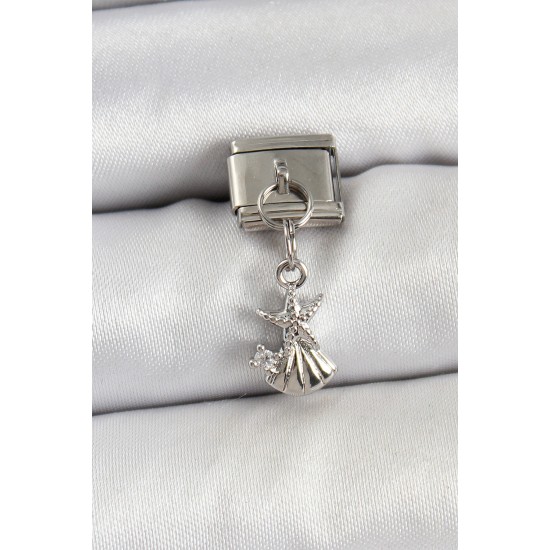 316L Çelik Sallantılı Zirkon Taşlı Deniz Yıldızı Ve İstiridye Model Gümüş Renk Nomination Charm - TJ-BC1454