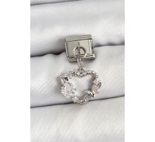 316L Çelik Sallantılı Zirkon Taşlı Kalp Model Gümüş Renk Nomination Charm - TJ-BC1455