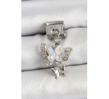 316L Çelik Sallantılı Zirkon Taşlı Kelebek Model Gümüş Renk Nomination Charm - TJ-BC1458