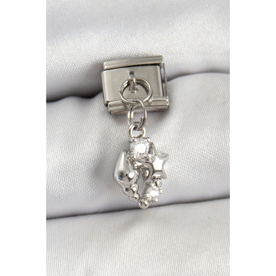 316L Çelik Sallantılı Zirkon Taşlı Deniz Kabuğu Ve Yıldız Model Gümüş Renk Nomination Charm - TJ-BC1459