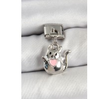 316L Çelik Sallantılı Kalp Detaylı Kedi Model Gümüş Renk Nomination Charm - TJ-BC1460