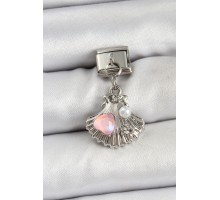 316L Çelik Sallantılı İnci Detaylı İstiridye Model Gümüş Renk Nomination Charm - TJ-BC1464